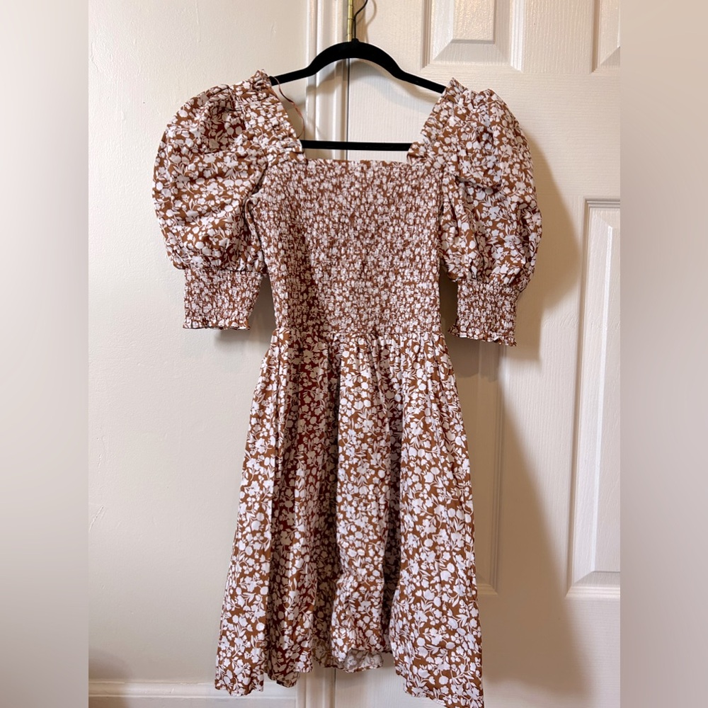 puffer sleeve floral print dress